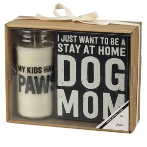 NEW Dog Mom Box Sign Wall Decor & Candle 2-piece Set